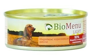 Консервы для собак BioMenu Light Индейка с коричневым рисом 100г
