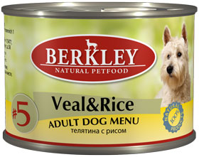 Консервы Berkley для собак №5 телятина с рисом 200г