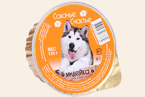 Консервы "Собачье счастье" для собак Индейка 125г