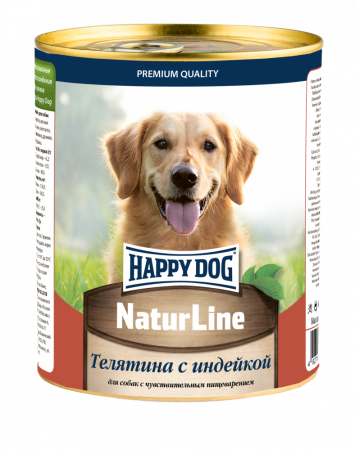 Консервы Happy Dog Natur Line для собак с телятиной и индейкой 970г