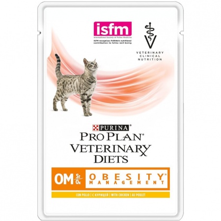 Пауч Pro Plan Veterinary diets OM корм для кошек при ожирении с курицей 85г