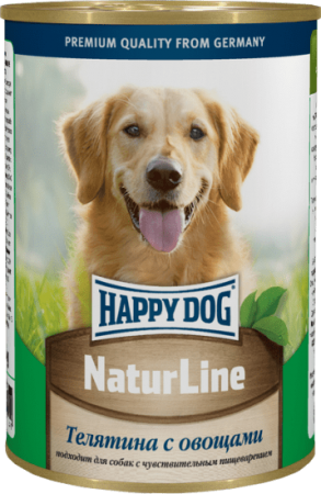 Консервы Happy Dog Телятина с овощами для собак всех пород и щенков с 20 недели жизни 400г