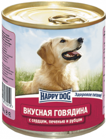 Консервы для собак Happy Dog "Вкусная говядина" с сердцем, печенью и рубцом, 750 г