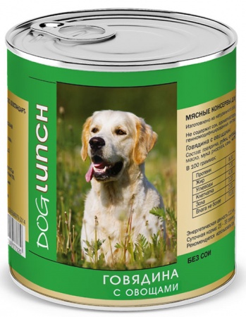 Dog Lunch консервы для собак говядина с овощами в желе 750г