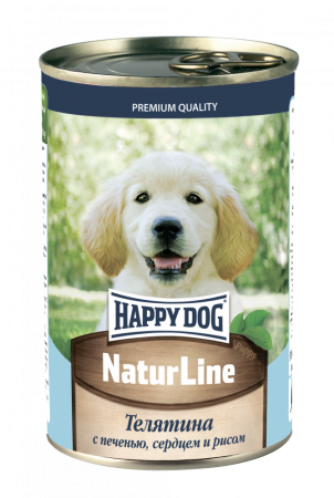 Консервы Happy Dog Natur Line для щенков с телятиной, печенью, сердцем и рисом 400г
