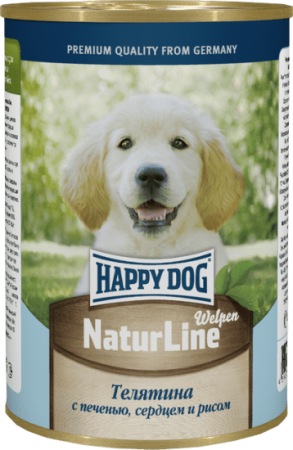Консервы "Happy Dog" для щенков Телятина с печенью, сердцем и рисом 400гр.
