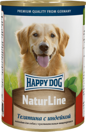 Консервы Happy Dog телятина с индейкой для собак всех пород и щенков с 20 недели жизни 400г