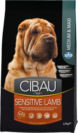 Cibau Sensitive Lamb Medium & Maxi корм  для взрослых собак с чувствительным пищеварением и аллергией. Ягненок 2,5кг