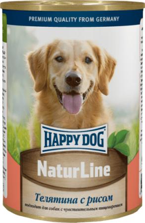 Консервы Happy Dog телятина с рисом для собак всех пород и щенков с 20 недели жизни 400г