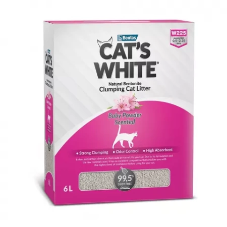 Cat's White наполнитель комкующийся с ароматом детской присыпки для кошачьего туалета в коробке 6л