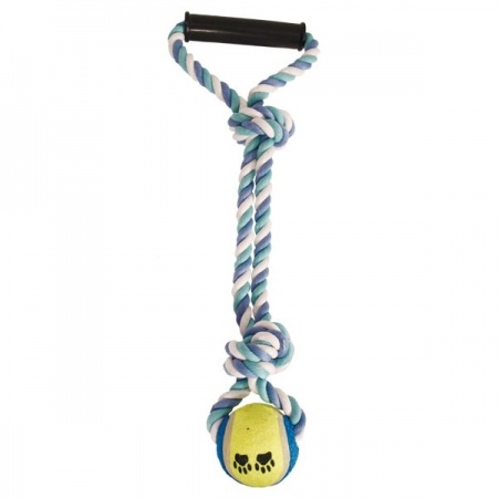 Игрушка для собак "Веревка цветная" с ручкой (2 узла и мяч), 43 см TRIOL