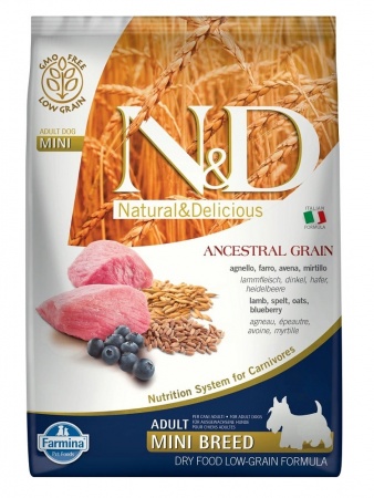 Низкозерновой cухой корм FARMINA ND для взрослых собак мелких пород с ягненком и черникой 7 кг