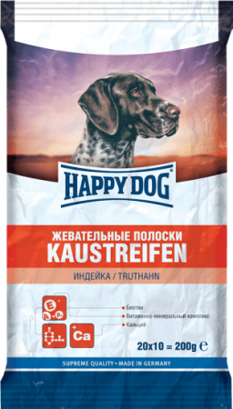 Жевательные полоски Happy Dog для собак с индейкой 200г