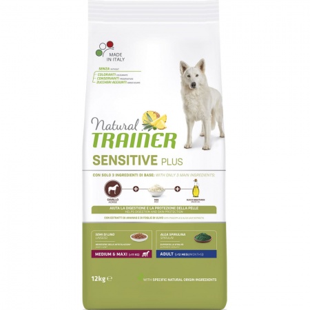 Trainer Natural Sensitive для взрослых собак средних и крупных пород с кониной и рисом 12кг