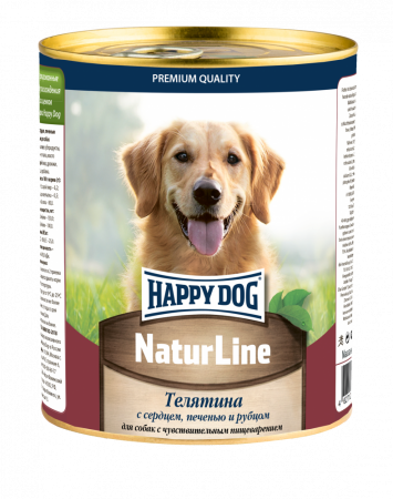 Консервы Happy Dog Natur Line для собак с телятиной, печенью, сердцем и рубцом 970г