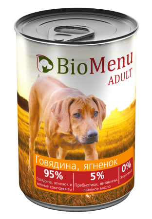 Консервы для собак BioMenu Adult Говядина и Ягненок 410г
