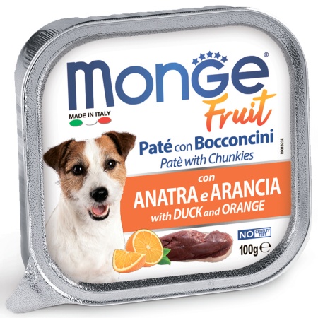 Monge Dog Fruit консервы для собак утка с апельсином 100г