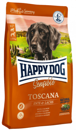 Корм Happy Dog Toscana для взрослых собак весом от 10 кг с уткой и лососем  4кг