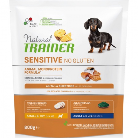 Trainer Natural Sensitive сухой корм для взрослых собак мелких пород с лососем и цельными злаками 800г