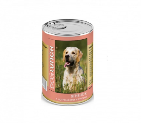 Dog Lunch консервы для собак ягненок с потрошками и рисом в желе 410г