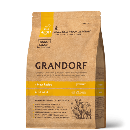 GRANDORF корм для собак мини пород 4 вида мяса с пробиотиками 1кг