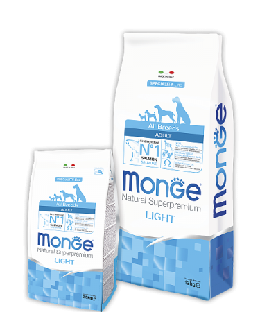 Monge Dog Speciality Light корм для собак всех пород низкокалорийный лосось с рисом 2,5 кг